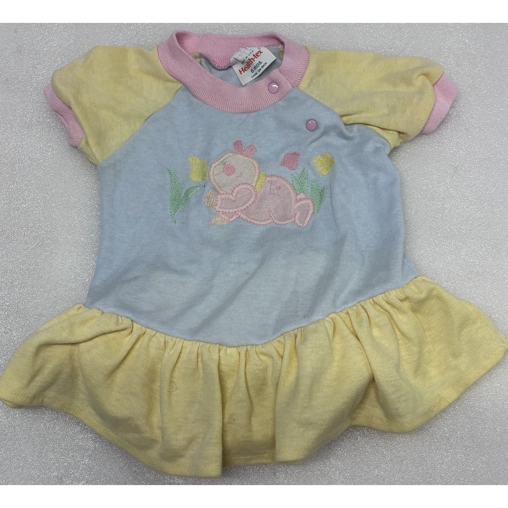 Vintage Healthtex‎ One Piece Dress Romper Sz 6 Months Flowers Mini Gardener